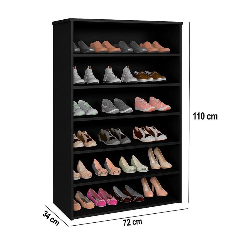 Sapateira Melice A01 0 Portas 6 Prateleiras 72CM MDF Preto para Quarto e Corredor