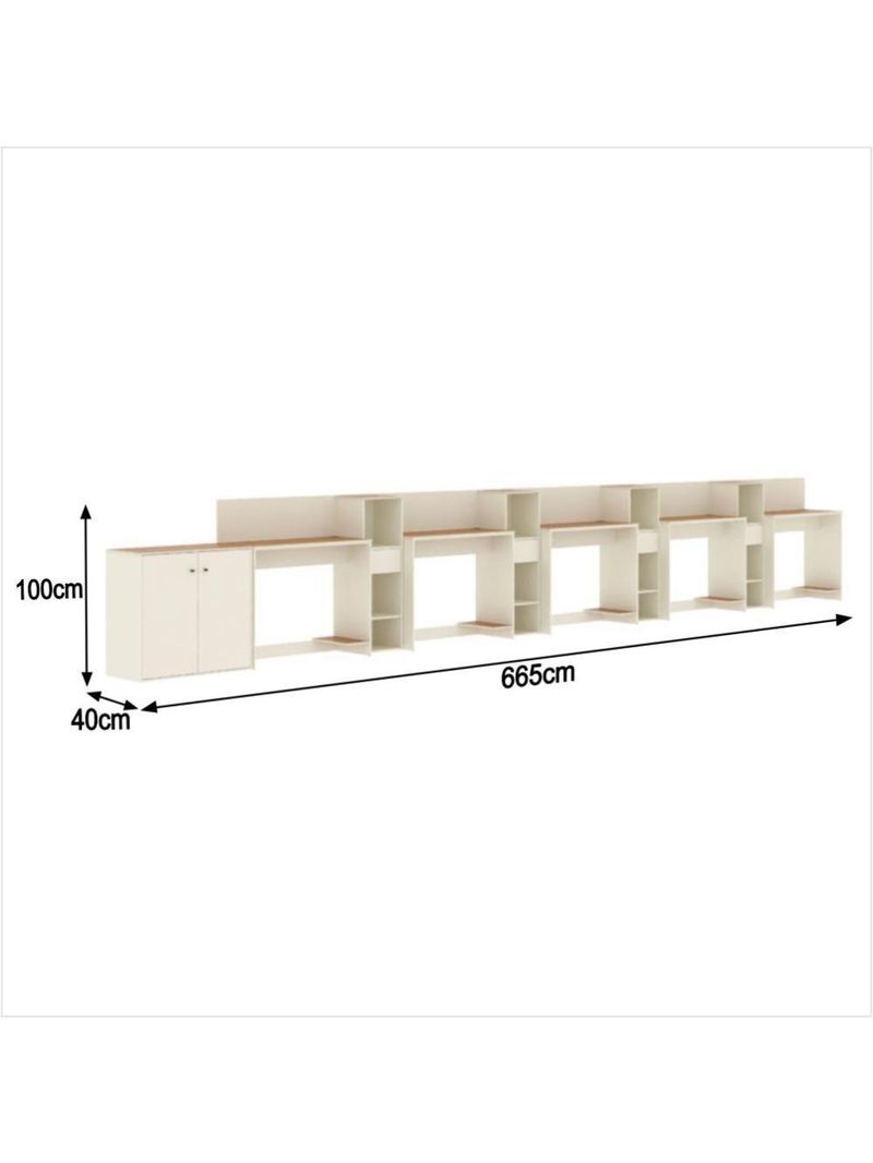 Conjunto De Escritório Tech 4 Livreiro 1 Buffet E 5 Mesas 90 - Off White E Cedro Off White E Cedro