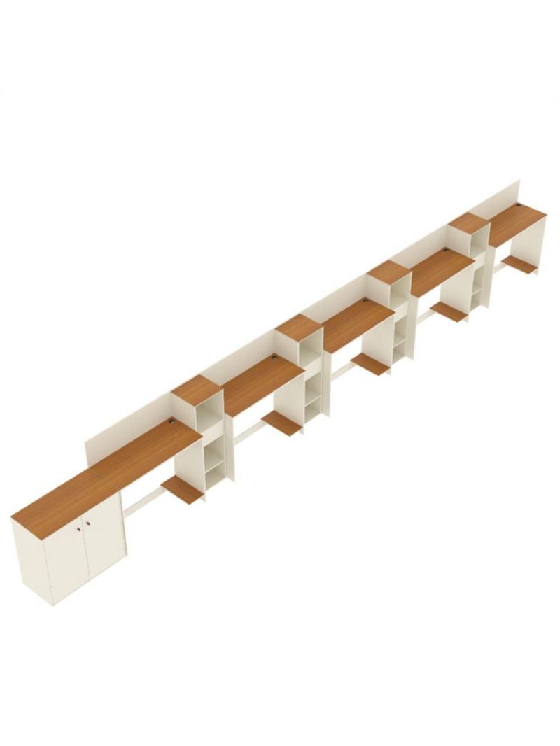Conjunto De Escritório Tech 4 Livreiro 1 Buffet E 5 Mesas 90 - Off White E Cedro Off White E Cedro