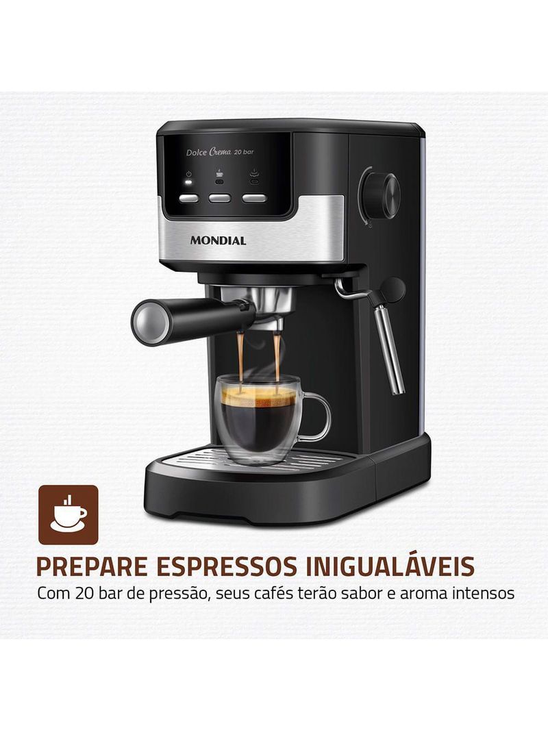 Cafeteira Espresso Dolce Crema 20 Bar Mondial Preto/inox 1200W - C-21-E-CNP 110V