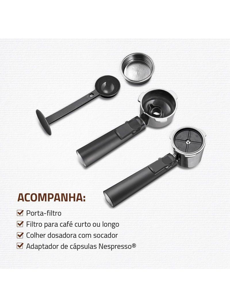 Cafeteira Espresso Dolce Crema 20 Bar Mondial Preto/inox 1200W - C-21-E-CNP 110V