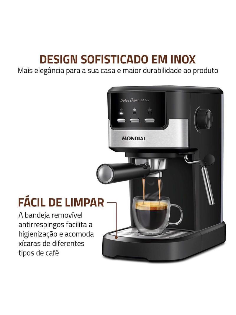 Cafeteira Espresso Dolce Crema 20 Bar Mondial Preto/inox 1200W - C-21-E-CNP 110V
