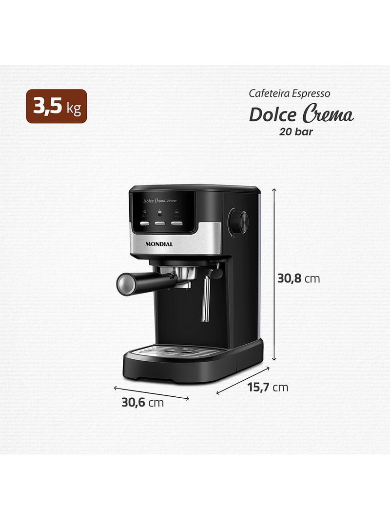 Cafeteira Espresso Dolce Crema 20 Bar Mondial Preto/inox 1200W - C-21-E-CNP 110V