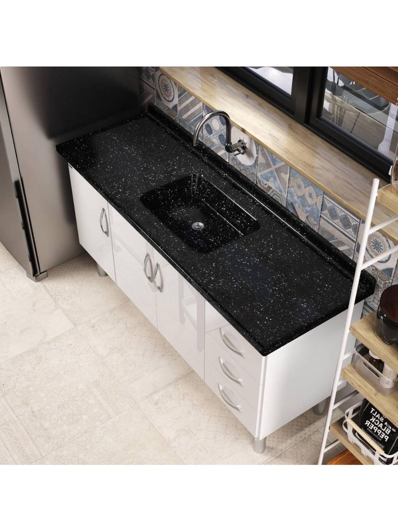Pia De Cozinha Mármore Sintético 160x55cm Multimóveis CR20482 Preto