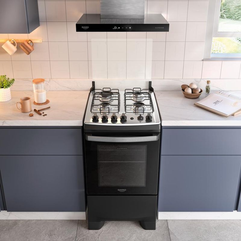 Fogão 4 Bocas Dako Supreme Mesa de Inox e Timer Bivolt - Preto