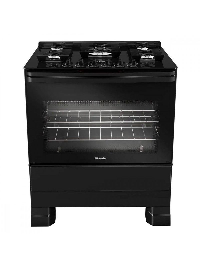 Fogão Mueller 5 Bocas Com Mesa De Vidro E Grades De Ferro Preto Bivolt