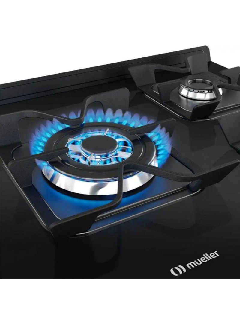 Fogão Mueller 5 Bocas Com Mesa De Vidro E Grades De Ferro Preto Bivolt