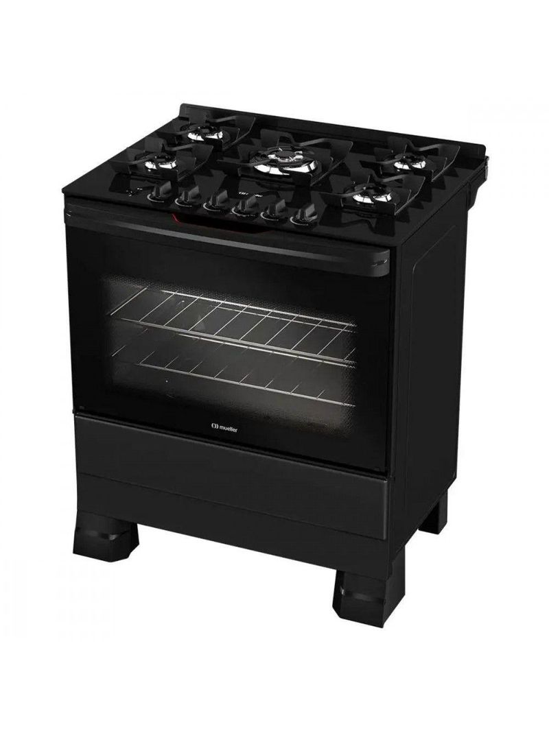Fogão Mueller 5 Bocas Com Mesa De Vidro E Grades De Ferro Preto Bivolt