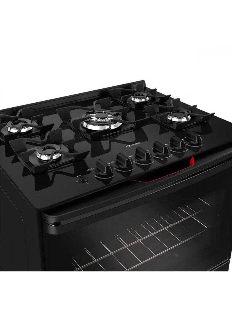 Fogão Mueller 5 Bocas Com Mesa De Vidro E Grades De Ferro Preto Bivolt