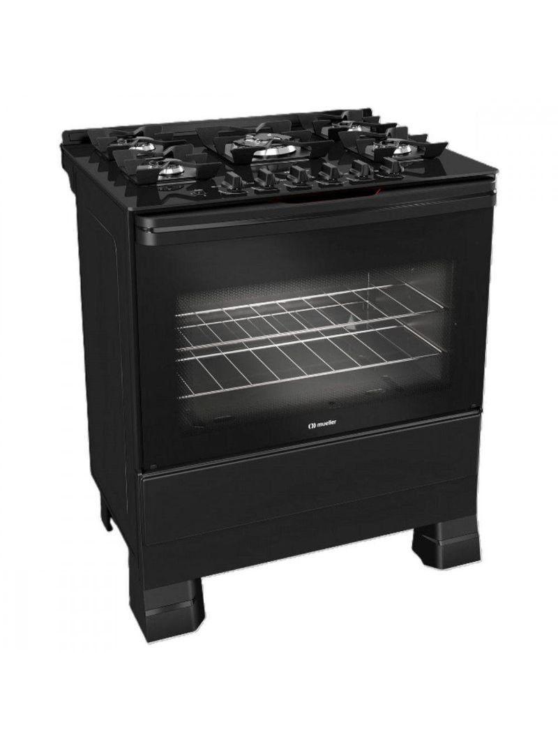 Fogão Mueller 5 Bocas Com Mesa De Vidro E Grades De Ferro Preto Bivolt