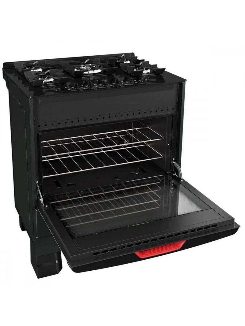 Fogão Mueller 5 Bocas Com Mesa De Vidro E Grades De Ferro Preto Bivolt