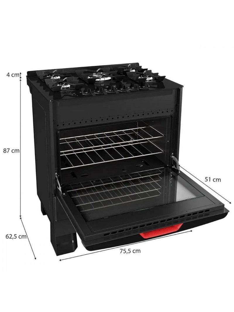 Fogão Mueller 5 Bocas Com Mesa De Vidro E Grades De Ferro Preto Bivolt