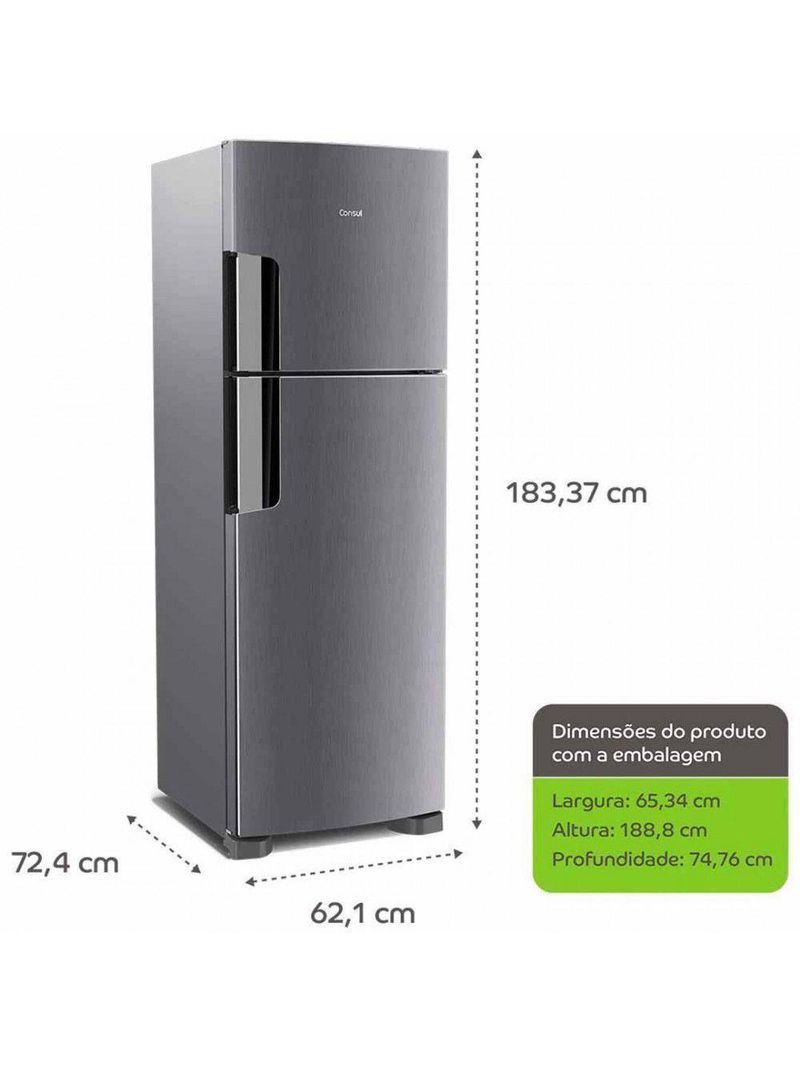 Refrigeador Consul Frost Free Inox 386L Crm44Akbna Inox 127V