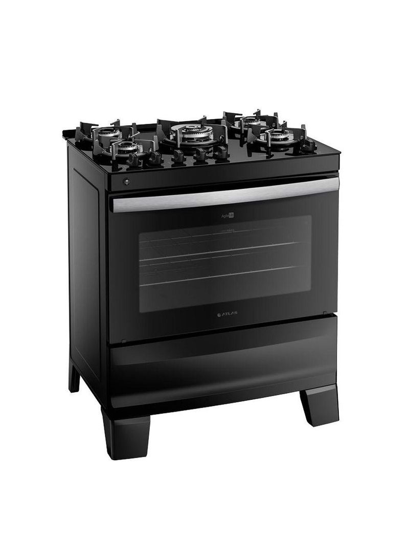 Fogão Atlas 5 Bocas Agile Glass Mesa Vidro Automático Preto