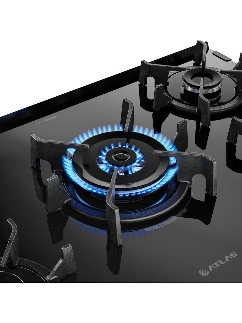 Fogão Atlas 5 Bocas Agile Glass Mesa Vidro Automático Preto