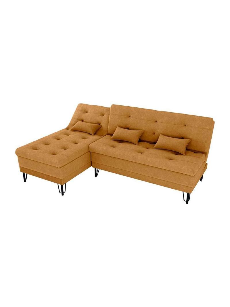 Sofá Cama 3 Lugares Com Chass Casal Luxo Premium Nice Matrix Boucle Mostarda