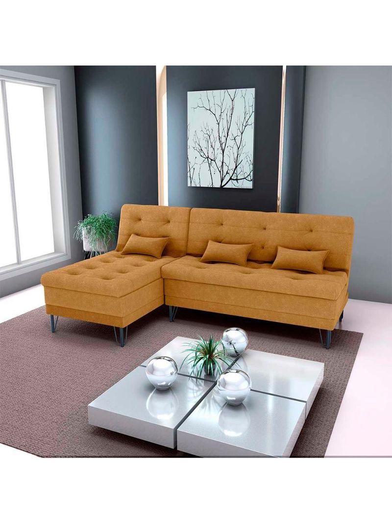 Sofá Cama 3 Lugares Com Chass Casal Luxo Premium Nice Matrix Boucle Mostarda