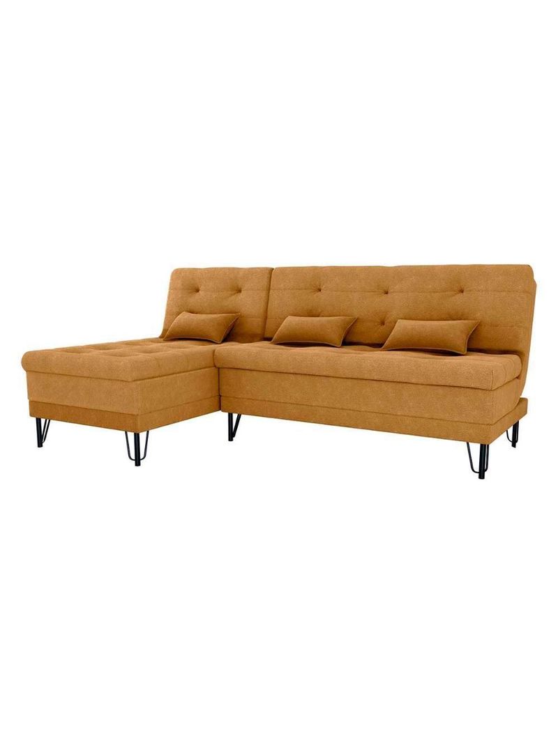 Sofá Cama 3 Lugares Com Chass Casal Luxo Premium Nice Matrix Boucle Mostarda