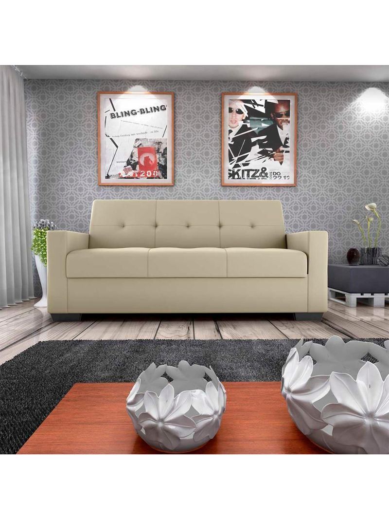 Sofá Cama 3 Lugares Reclinável Casal Premium 2,03 Larg Lavinia Matrix Suede Bege