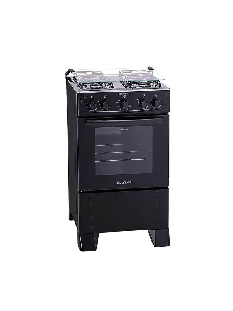 Fogão 4 Bocas Atlas Mônaco Plus Com Mesa Inox E Acendimento Automático Preto Bivolt