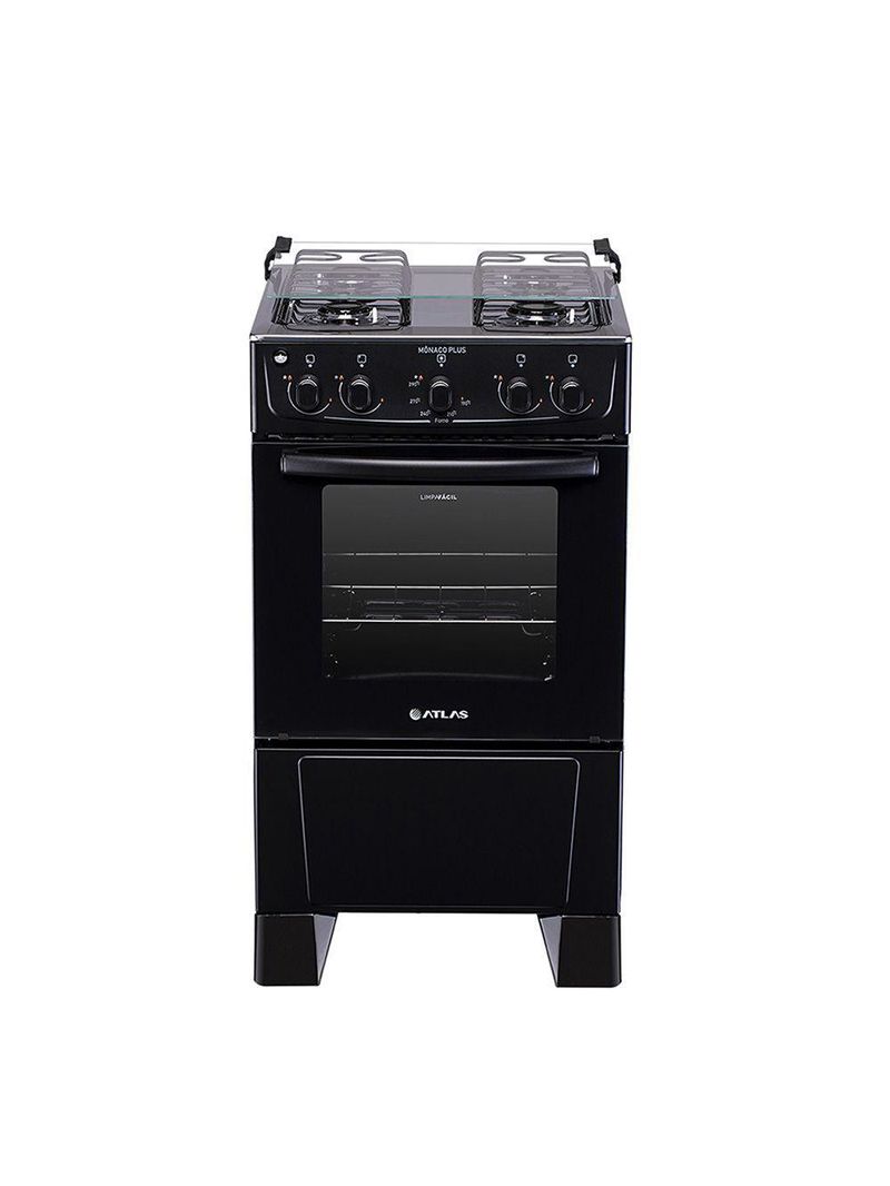 Fogão 4 Bocas Atlas Mônaco Plus Com Mesa Inox E Acendimento Automático Preto Bivolt
