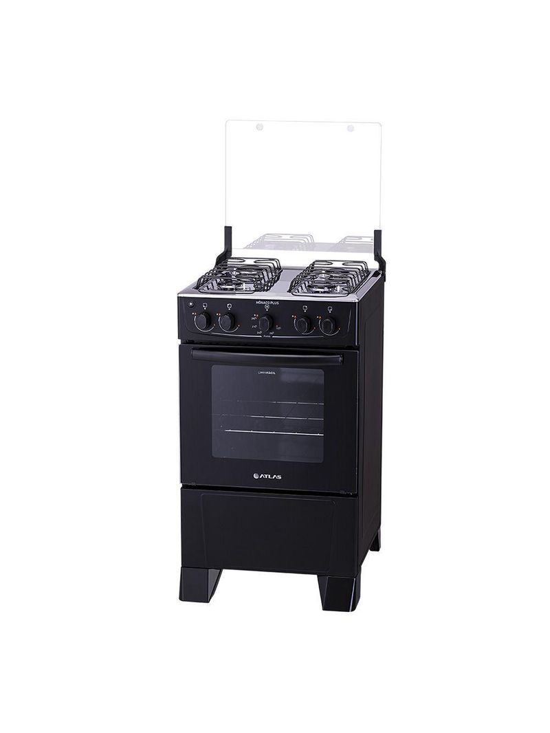 Fogão 4 Bocas Atlas Mônaco Plus Com Mesa Inox E Acendimento Automático Preto Bivolt