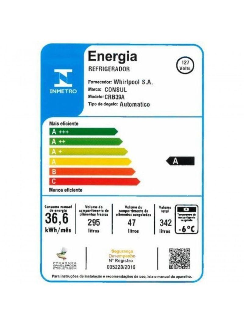 Geladeira Consul Frost Free 342 Litros Branca Com Gavetão Hortifruti CRB39AB 110V