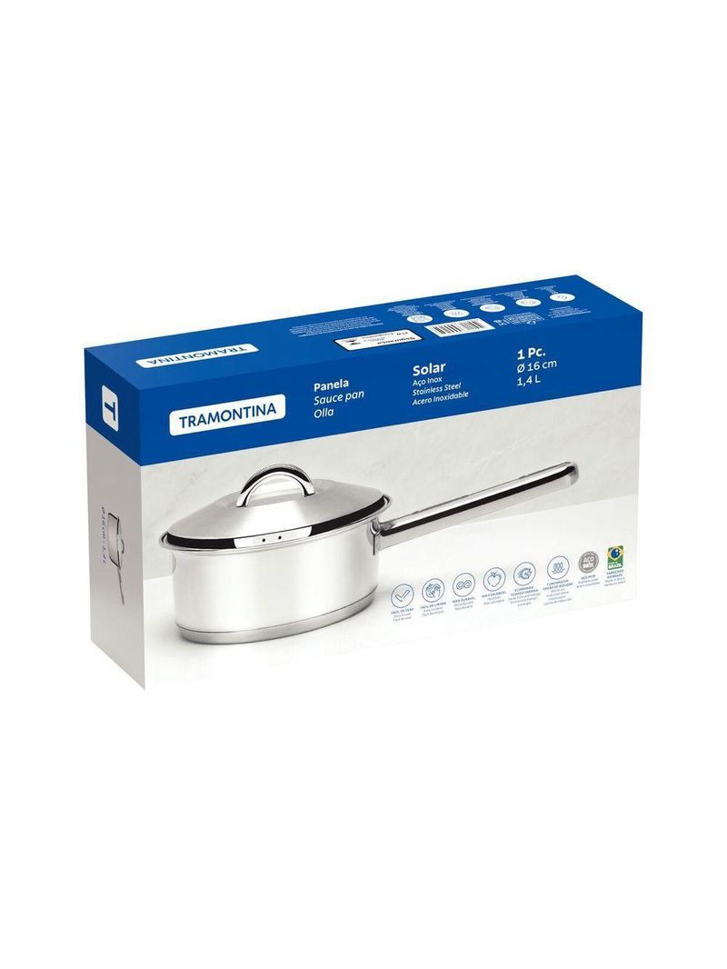 Panela Tramontina Solar Em Aço Inox Fundo Triplo Com Tampa E Cabo 16 Cm 1,4 L