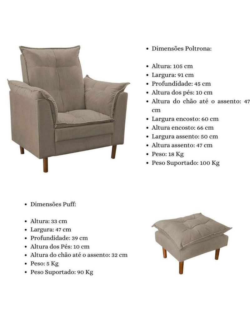 Poltrona De Amamentação Loana Com Puff Suede Bege Escuro