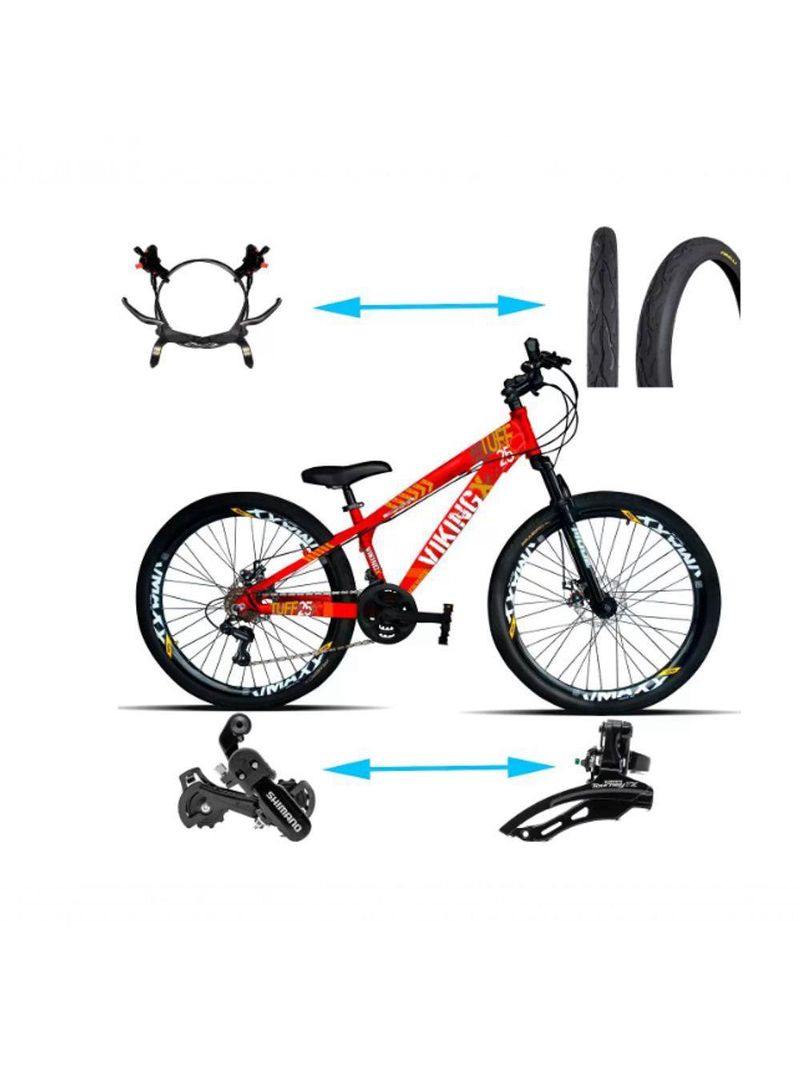 Bicicleta Viking Aro 26 Tuffx25/30 Vmaxx Freio Hidráulico 21v Vermelho Neon