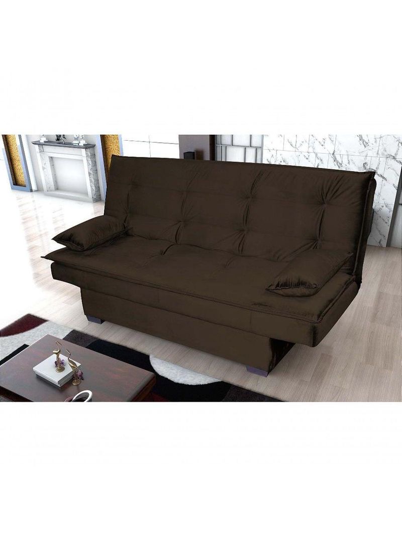 Sofá Cama 3 Lugares Casal Premium Reclinavel 1,80 Larg Esmeralda Matrix Veludo Marrom