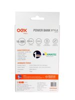 Carregador portátil power bank style 10000mah preto oex