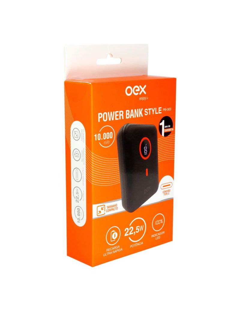 Carregador portátil power bank style 10000mah preto oex