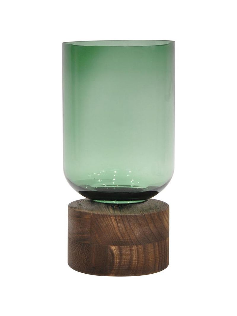 Vaso vidro mondello verde base madeira gs