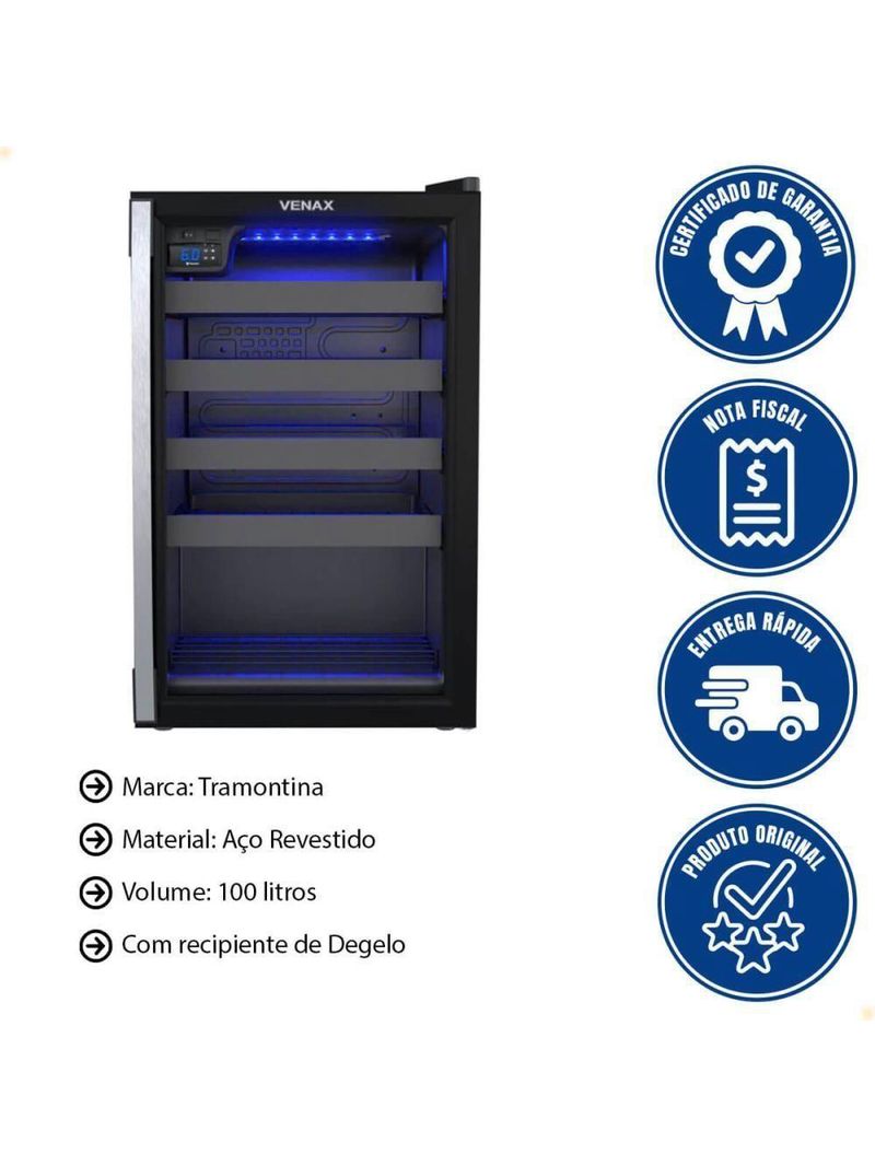 Conjunto Venax Cervejeira Blue Light E Adega Piubella Preto Fosco Porta Invertida 220V
