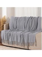 Manta Xale Rubi 2,40m X 1,70m Com Franja Para Sofá Cama 100% Algodão 01 Peça - Cinza