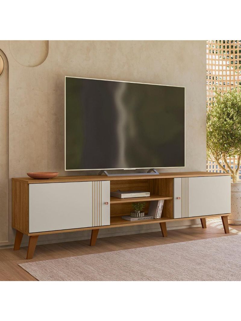 Rack Bancada Para TV 75 Polegadas 180cm Sia Nature Off White Z49 - Mpozenato