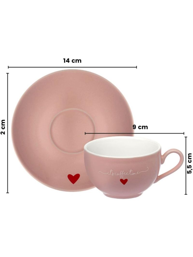 Xícaras para chá com pires Lámour 160 ml 6 peças rosa pastel