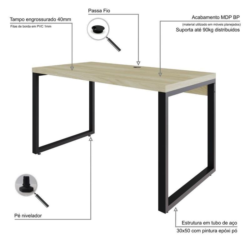 Mesa Operacional 135x70x75cm Yon - Ciliegio-estpreta Ciliegio-estpreta