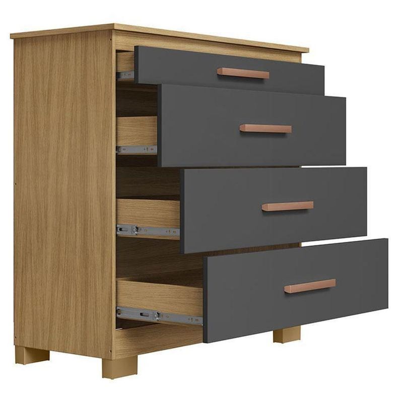 Cômoda 4 Gavetas New E Guarda Roupa Casal Imperial Carvalho Americano Grafite- Incorplac