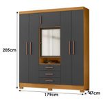 Cômoda 4 Gavetas New E Guarda Roupa Casal Imperial Carvalho Americano Grafite- Incorplac