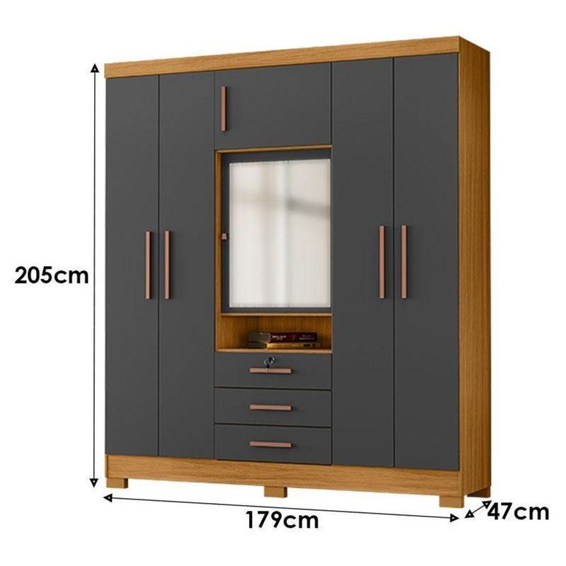 Cômoda 4 Gavetas New E Guarda Roupa Casal Imperial Carvalho Americano Grafite- Incorplac