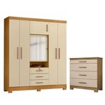 Cômoda 4 Gavetas New E Guarda Roupa Casal Imperial Carvalho Americano Off White - Incorplac
