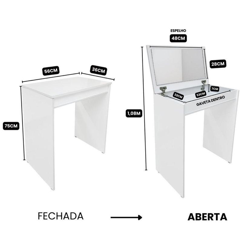 Penteadeira Mesa Maquiagem com Espelho LED Madeira MDF Off White