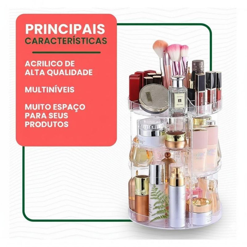 Organizador Giratório De Maquiagem Em Acrílico Transparente 360° Com Prateleiras Ajustáveis