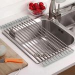 Escorredor De Pia Dobravel Portatil Aço Inox | Econômico De Espaço E Eficiente - Tamanho:47x30 G