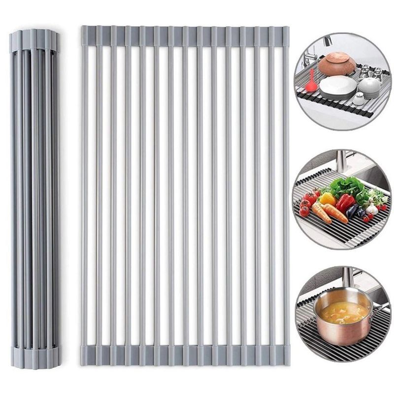 Escorredor De Pia Dobravel Portatil Aço Inox | Econômico De Espaço E Eficiente - Tamanho:47x30 G