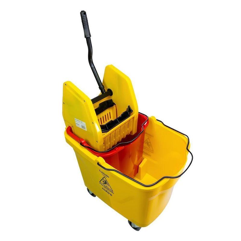 Carro Balde 35l Nobre – Amarelo Com Balde Vermelho, Divisor De água E Sistema Quebra-ondas