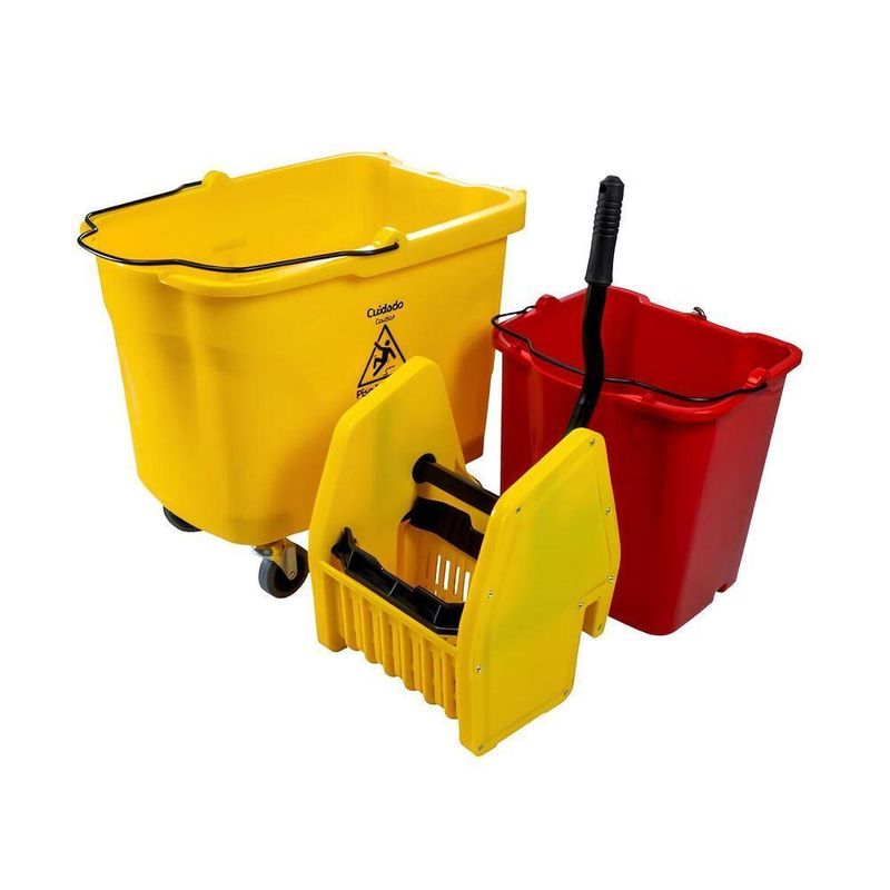 Carro Balde 35l Nobre – Amarelo Com Balde Vermelho, Divisor De água E Sistema Quebra-ondas