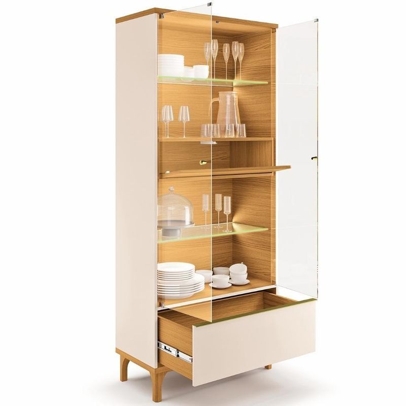 Cristaleira Portas De Vidro Com Led 76cm Delux Off/cinamomo H01 - Mpozenato